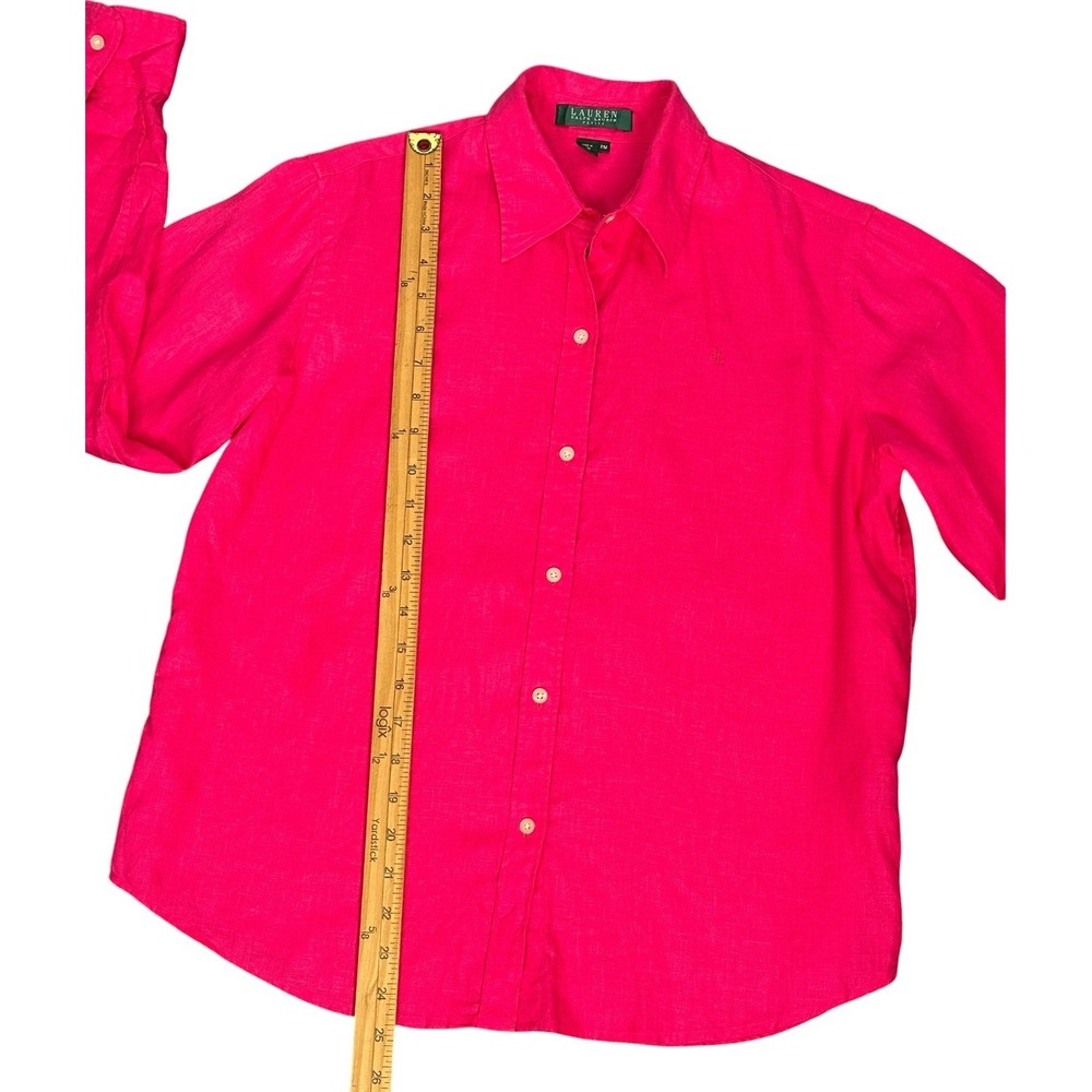 Lauren Ralph Lauren  Linen Bright Pink Button Down Blouse Size PM Petite Medium - Picture 6 of 13